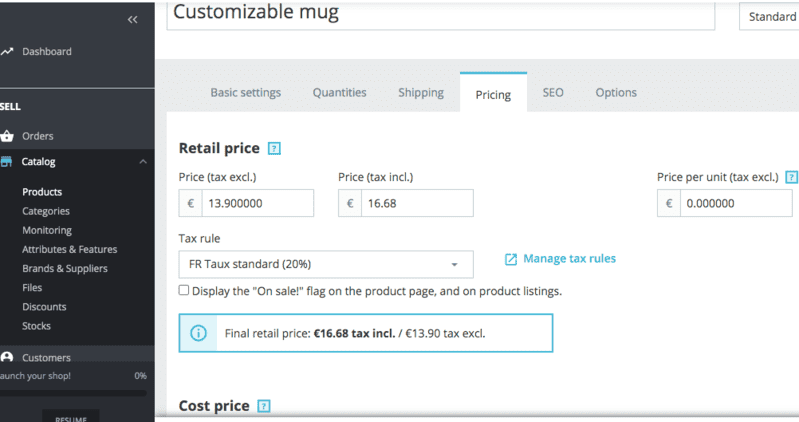 Product pricing in PrestaShop