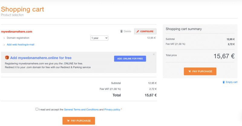 domain name shopping cart