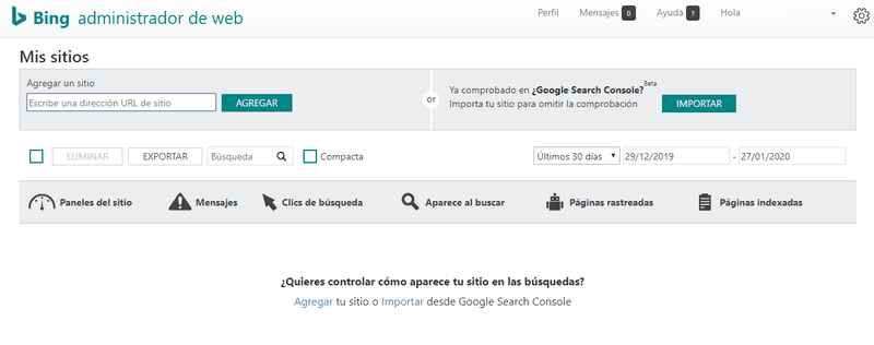 Importing a site to Bing webmasters tools