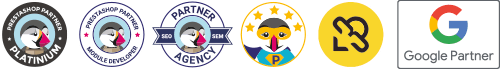 Logos PrestaShop, Thirty Bees and Google partners
