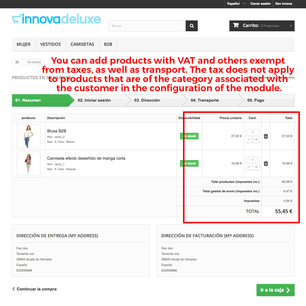 Tax elimination module by category/customer (reverse charge)