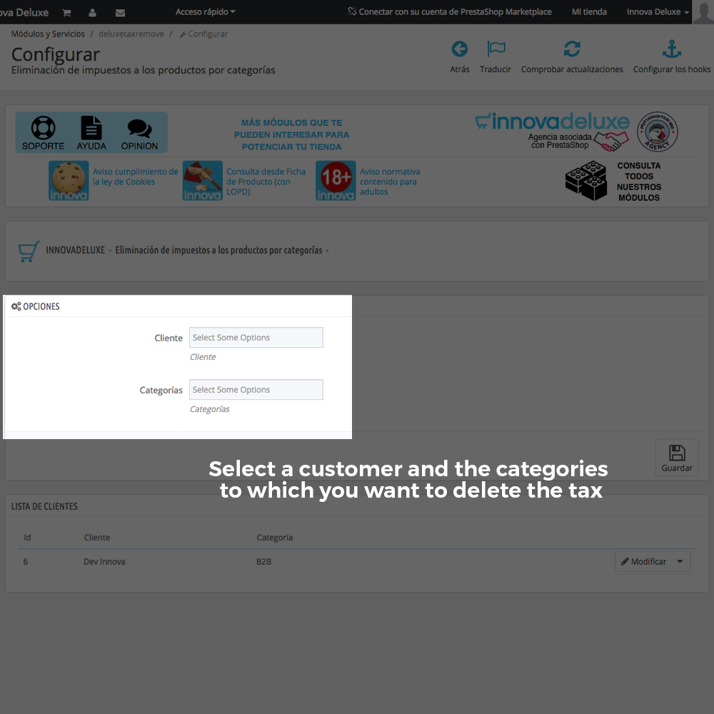 Tax elimination module by category/customer (reverse charge)