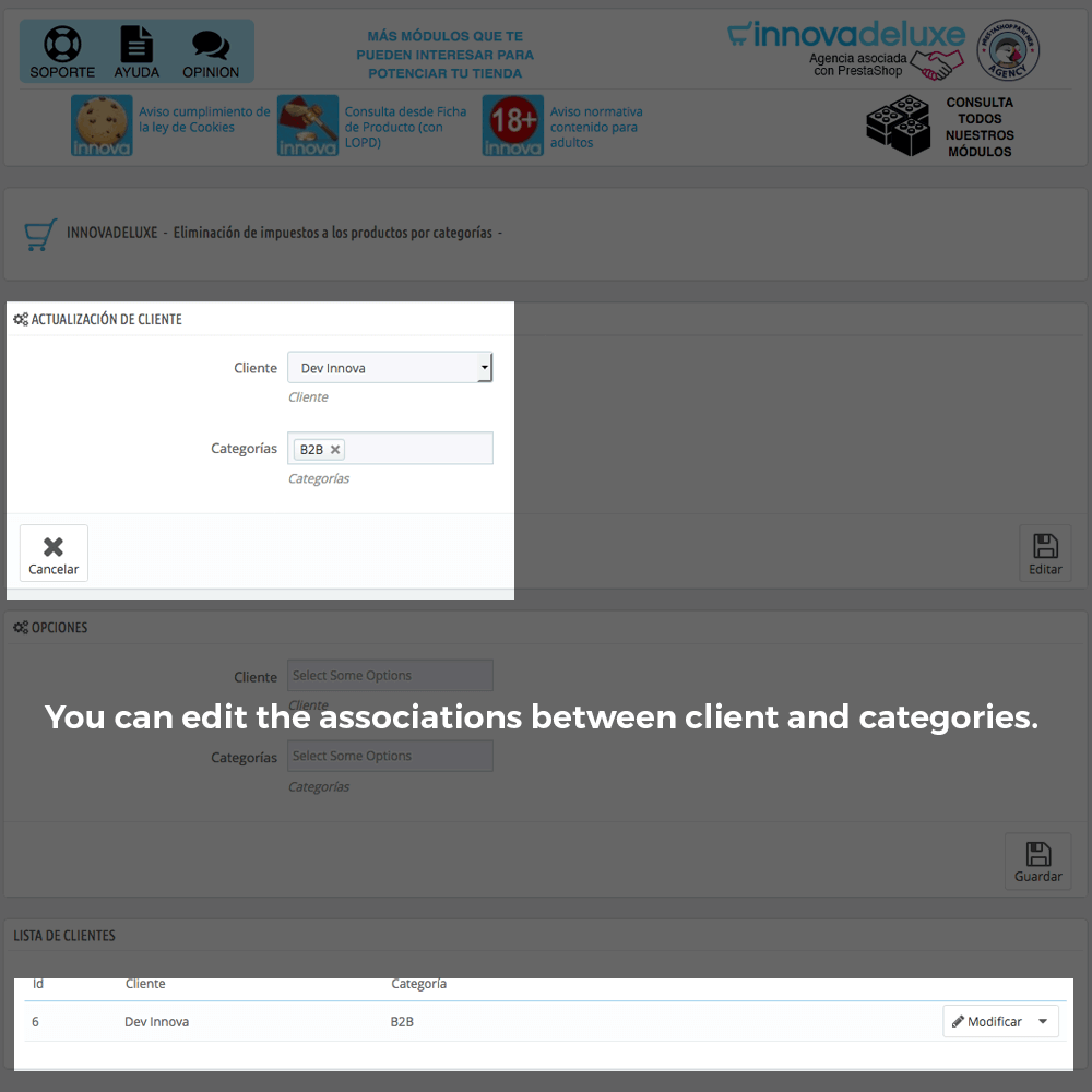 Tax elimination module by category/customer (reverse charge)