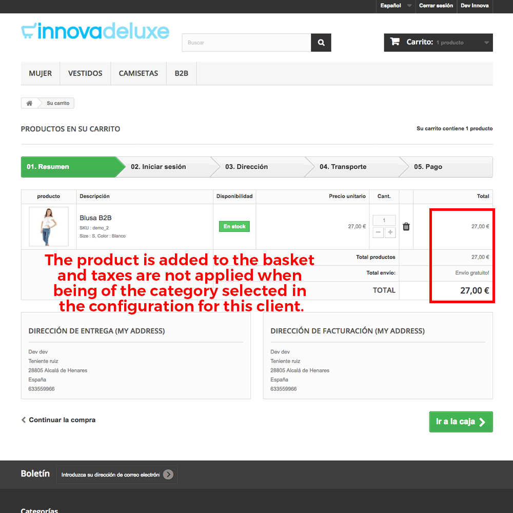 Tax elimination module by category/customer (reverse charge)